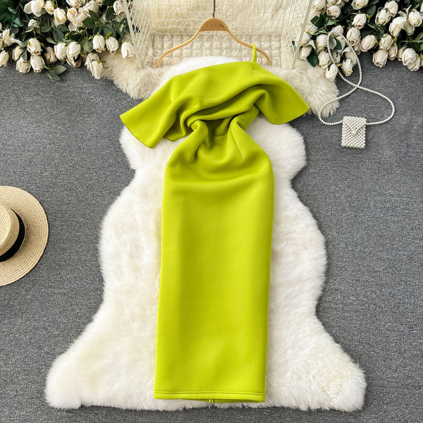 Slant Neckline Ruffled Green Dress