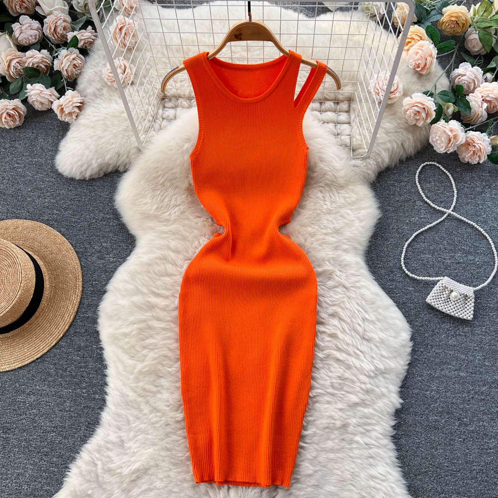 Open-back Hollowed Knitted Vest Dress