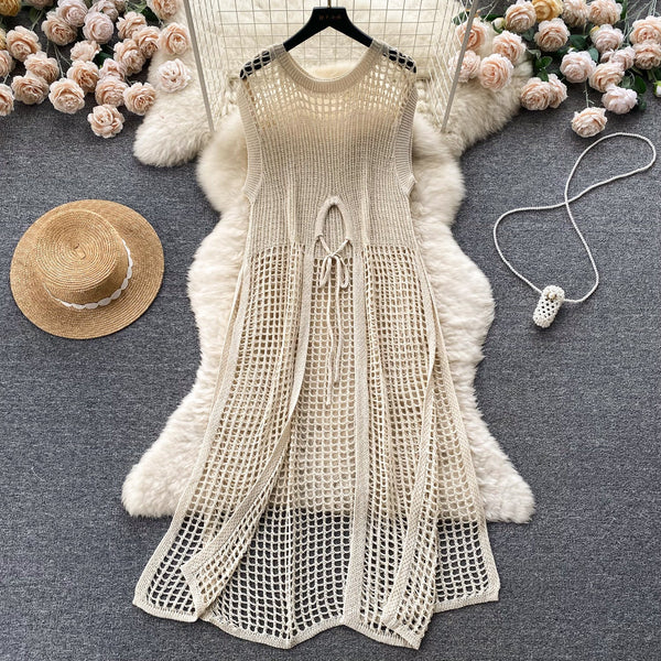 Chic Round Collar Hollowed Knitted Dress