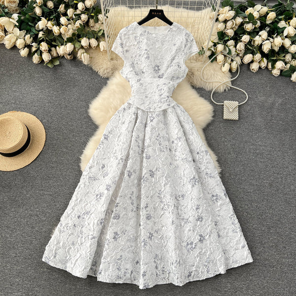 Courtly Jacquard Lace-up Girdling Dress