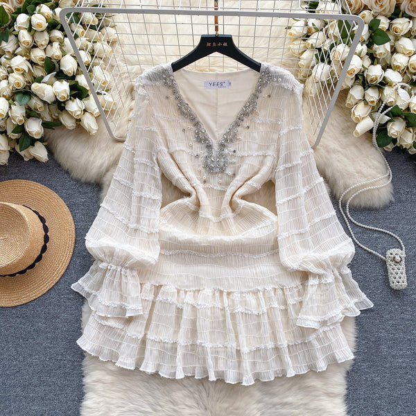 Beaded Ruffled French Style Dress
