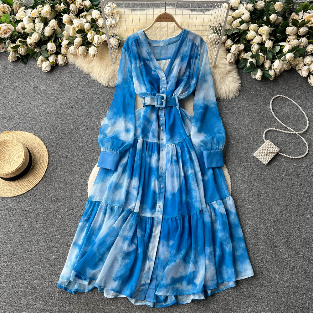 Irregular Design Tie-dye Chiffon Dress
