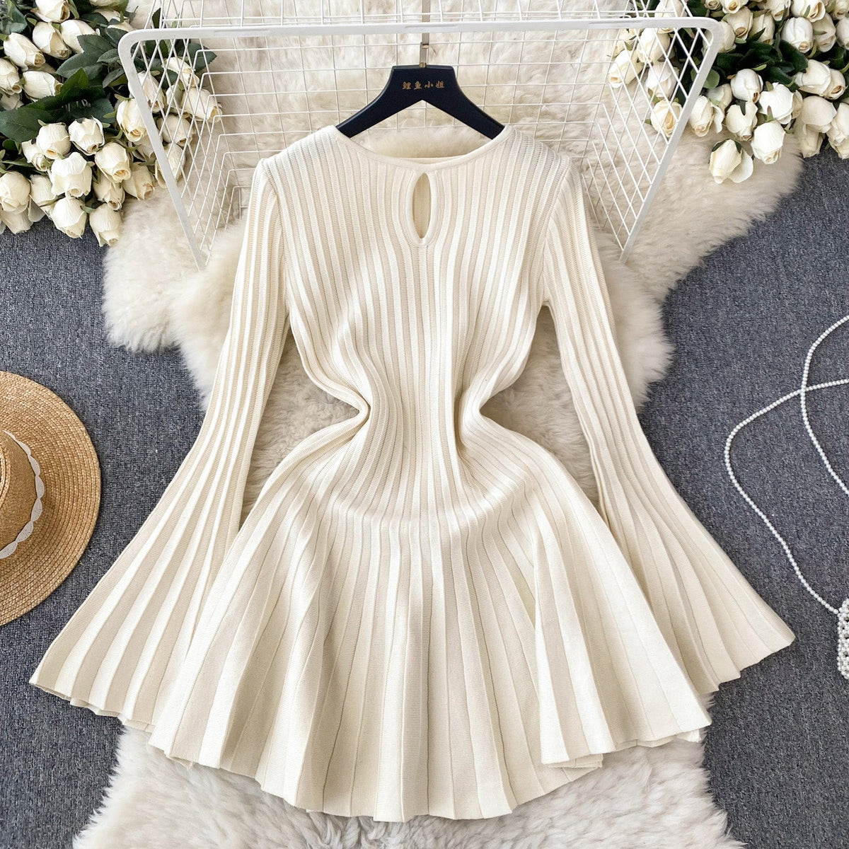 French Style Pleated Knitted Dress