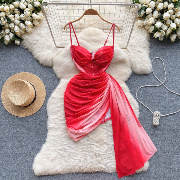 Irregular Design Gradient Tie-dye Slip Dress