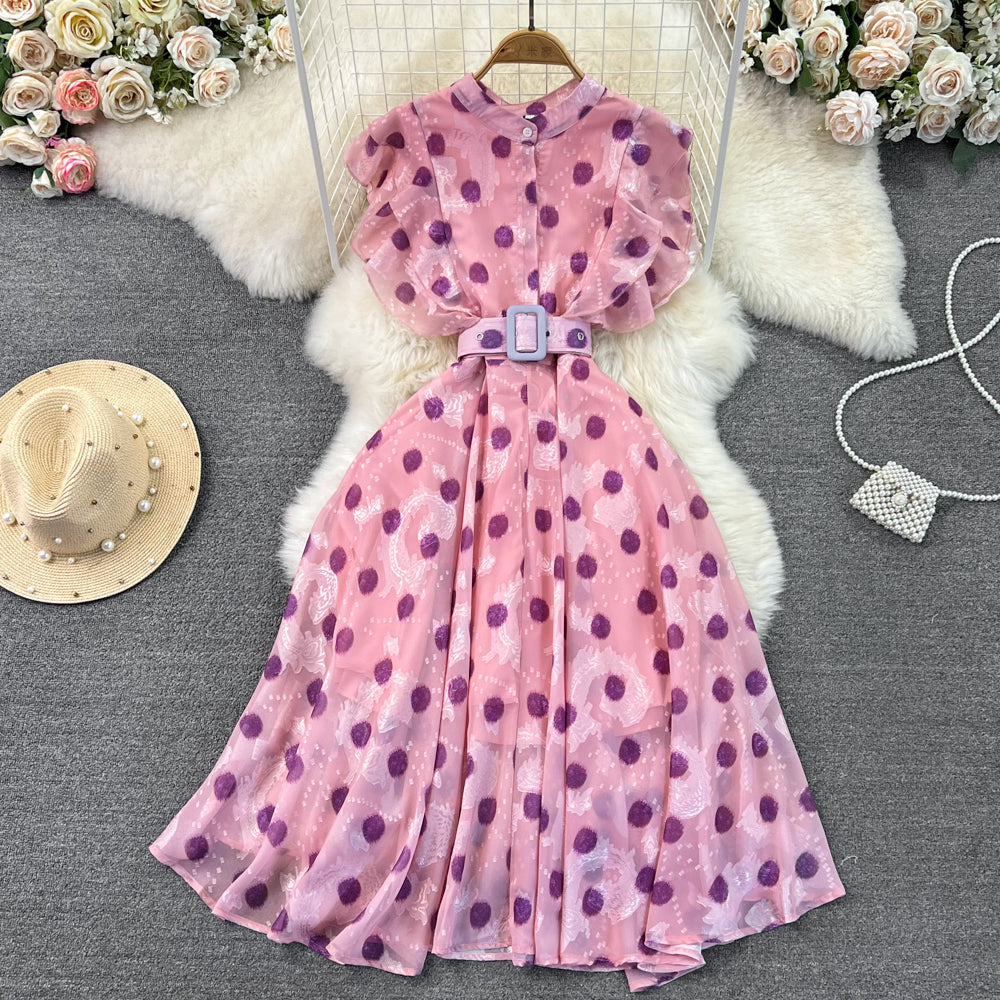 Ruffled Sleeve Polka Dot Shirt Dress