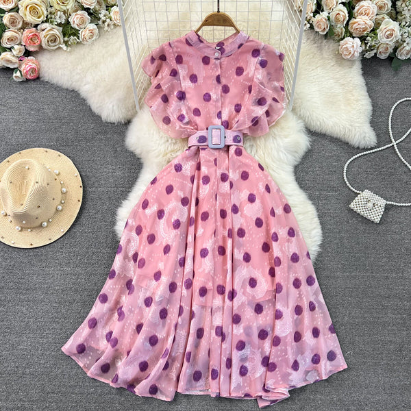Ruffled Sleeve Polka Dot Shirt Dress