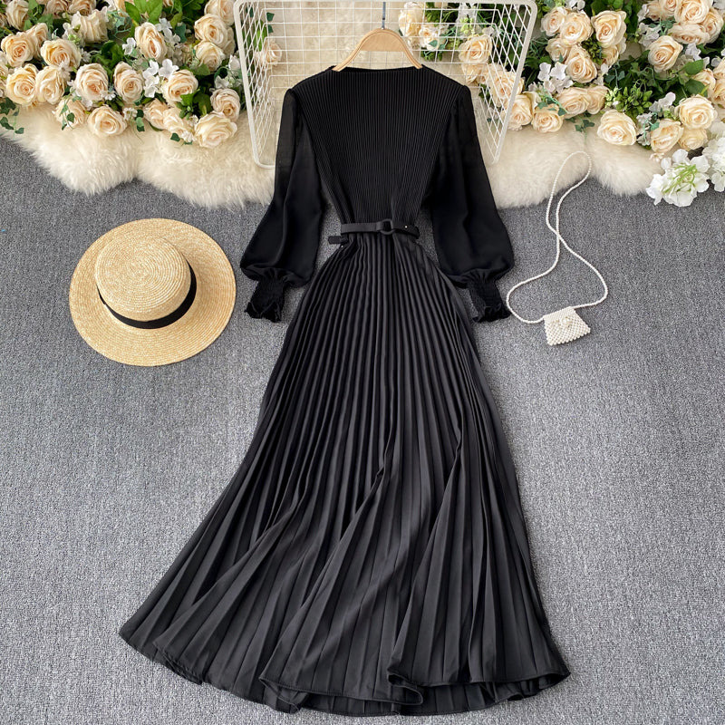Pressed Pleated Waist Slimming Dress
