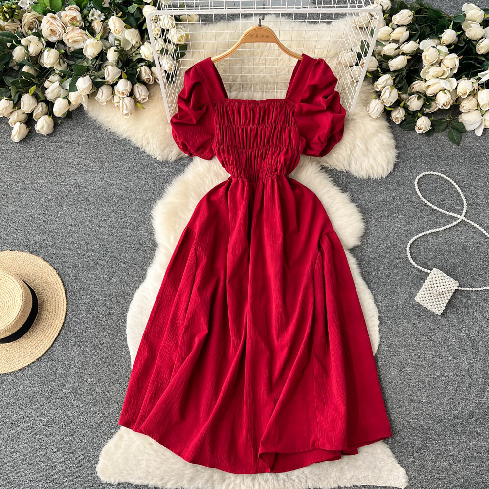 Vintage Square Collar Pleated Dress
