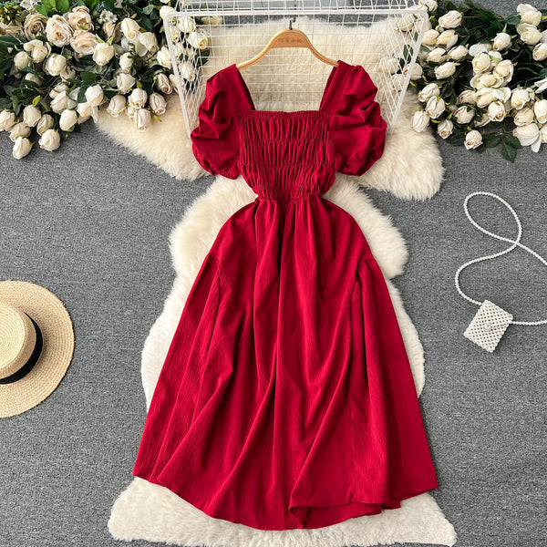 Vintage Square Collar Pleated Dress