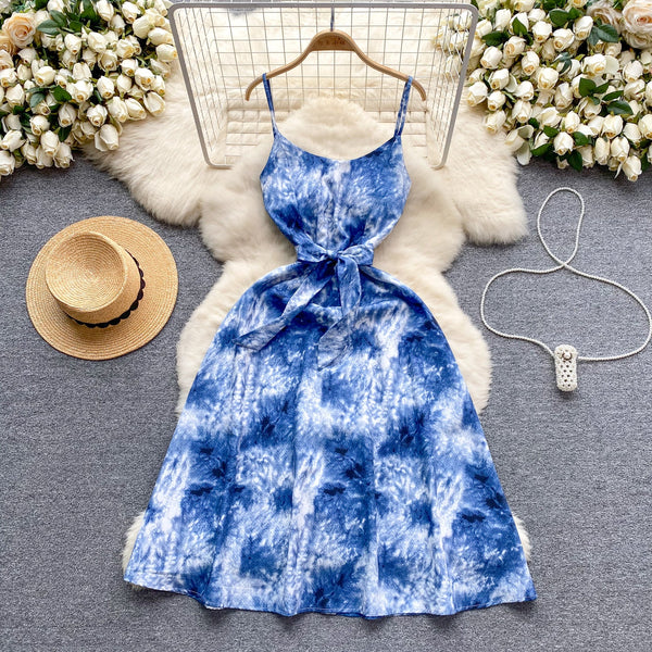 Bow-tie Tie-dye Floral Slip Dress