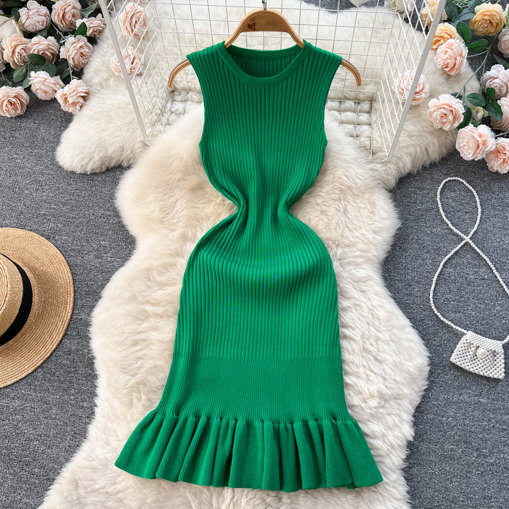 Solid Color Sleeveless Fishtail Knitted Dress