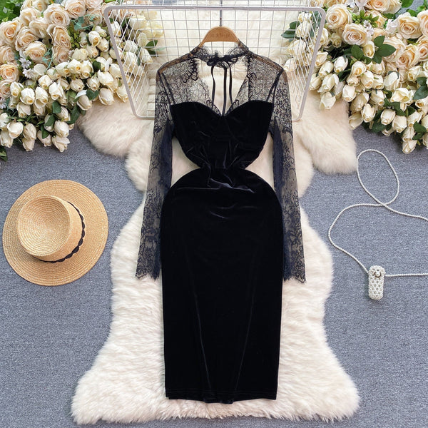Retro Black Lace Patchwork Dress
