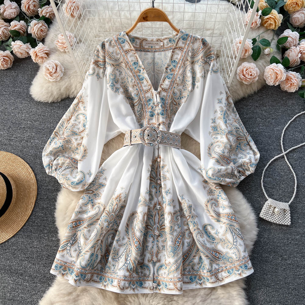 Floral Printed Single-breasted Dress