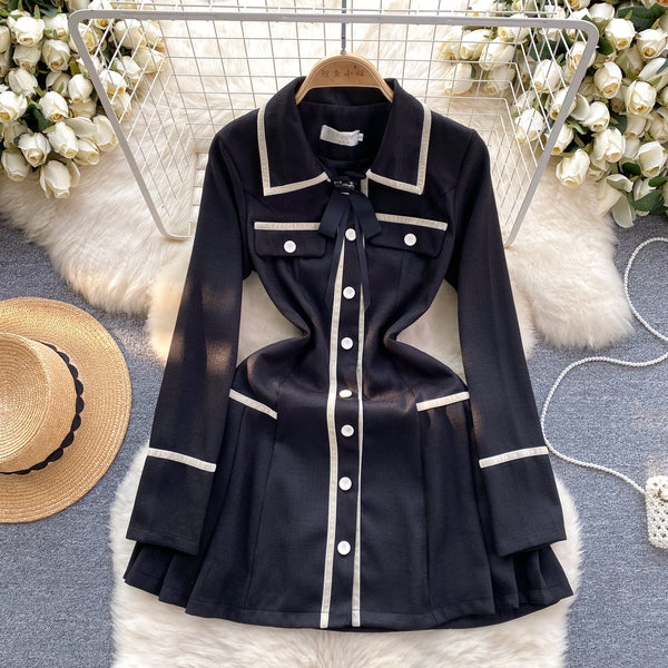 Korean Style Color Blocking Shirt Dress