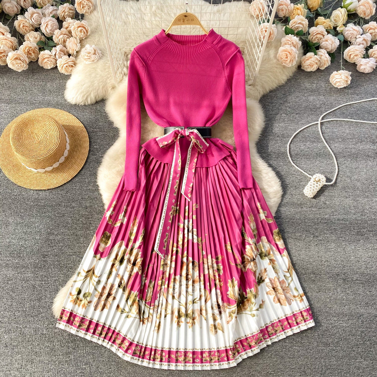 French Style Lace-up Floral Dress