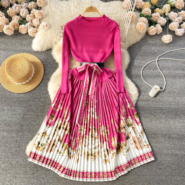 French Style Lace-up Floral Dress