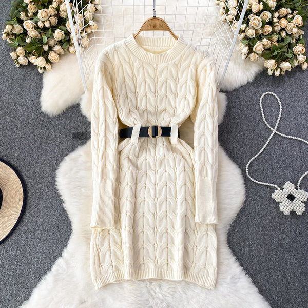 Soft Round Collar Cable-knit Dress