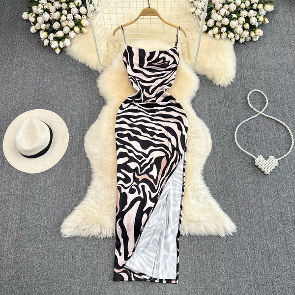 Zebra Printed Split Slip Dress