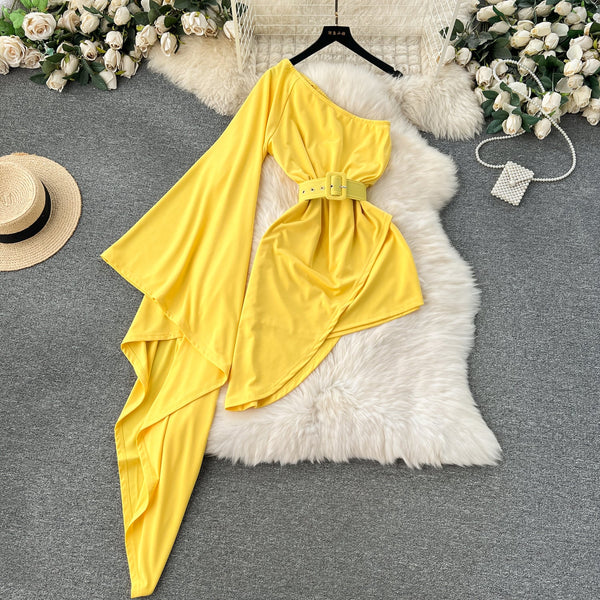 Niche Asymmetric Flared Sleeve Dress