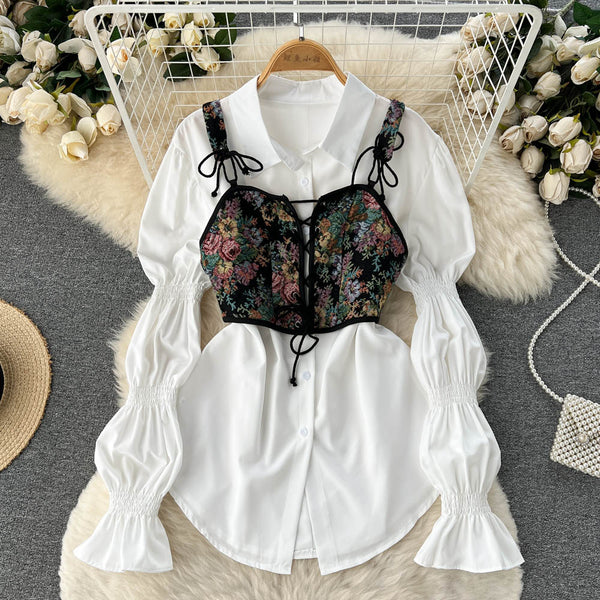 White Shirt Dress&Floral Camisole 2PCs