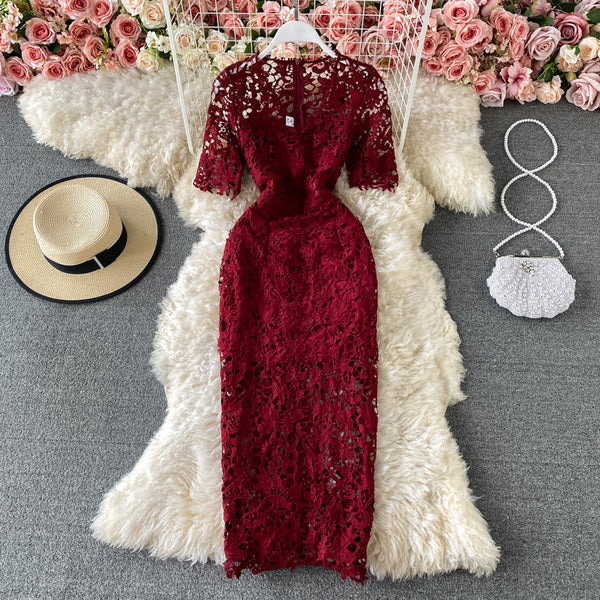 Elegant Hollowed Lace Gown