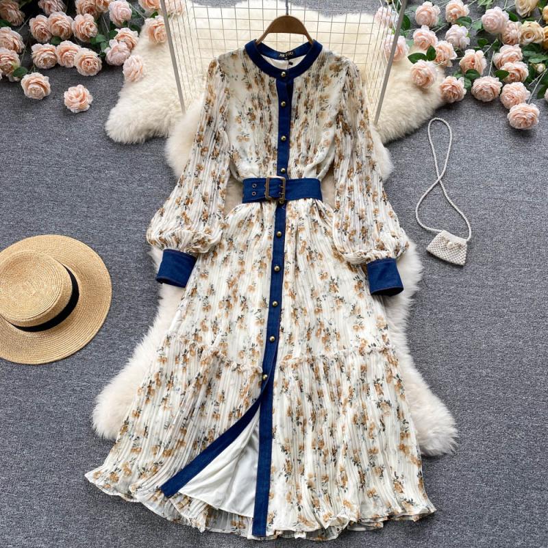 Round Neck Floral Chiffon Dress