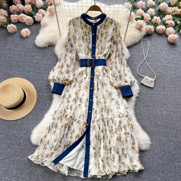 Round Neck Floral Chiffon Dress