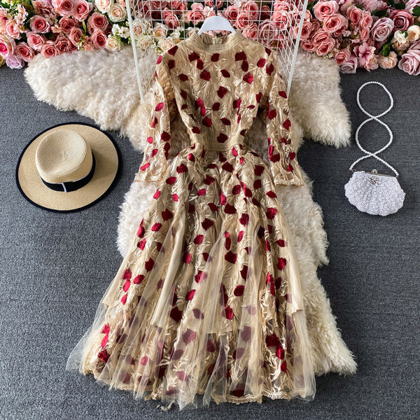 Vintage Embroidered Floral Mesh Dress