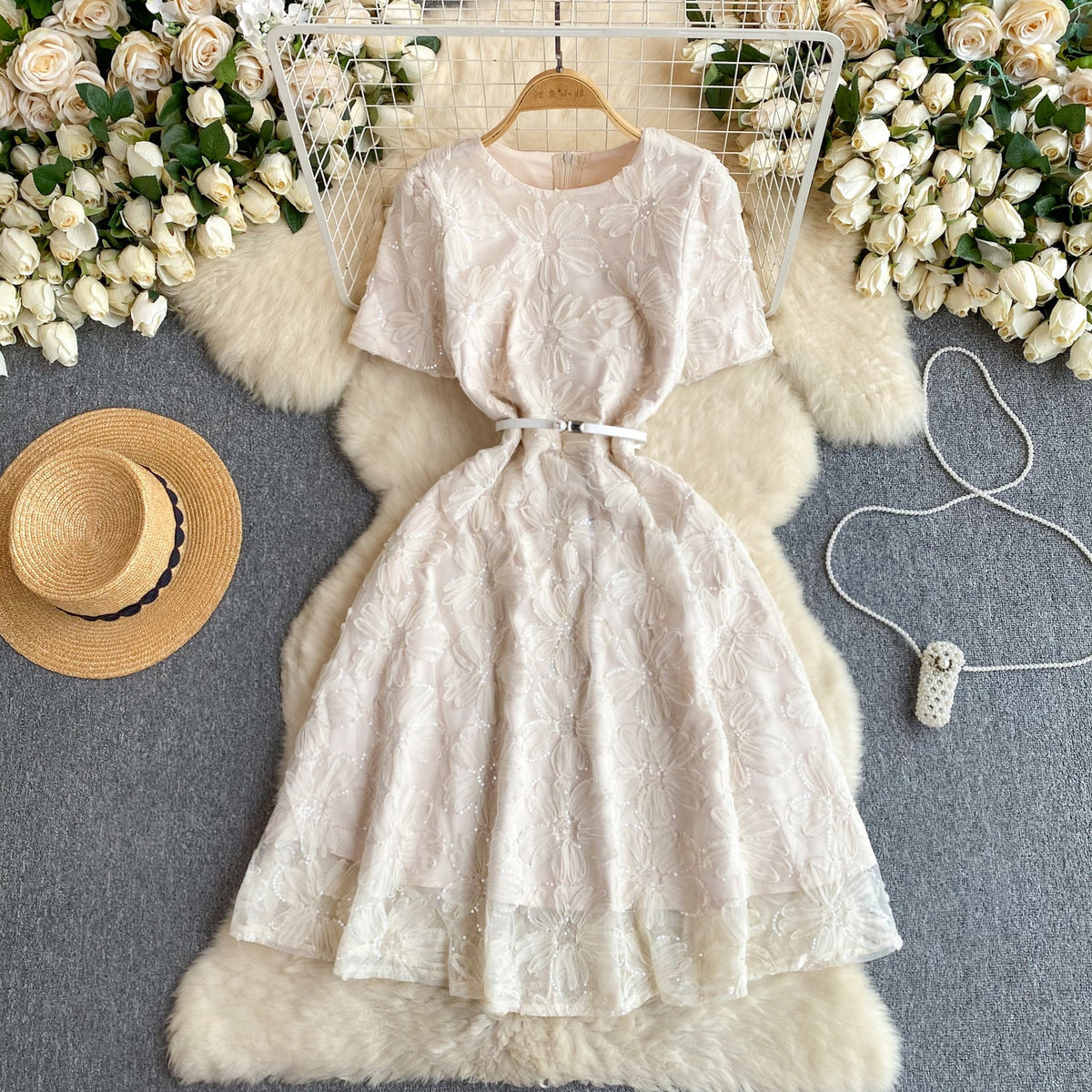 Elegant Sequined Floral Embroidered Dress