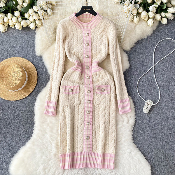 Vintage Color Blocking Striped Knitted Dress