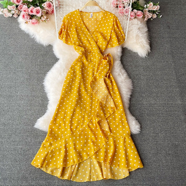 Elegant V-neck Polka Dot Dress
