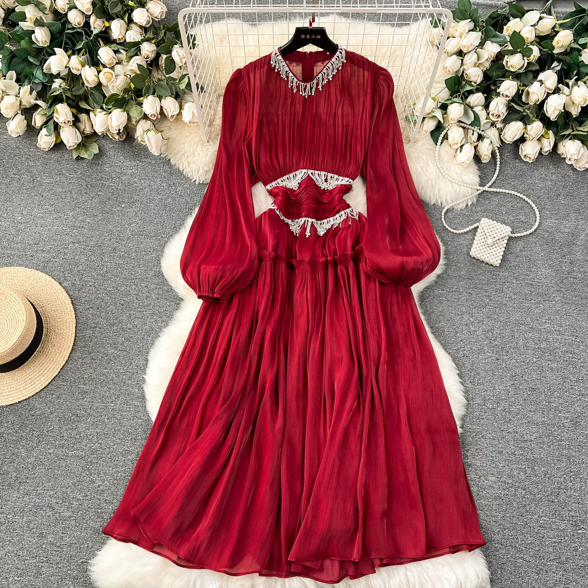 Rhinestone Tassel French Style Dress