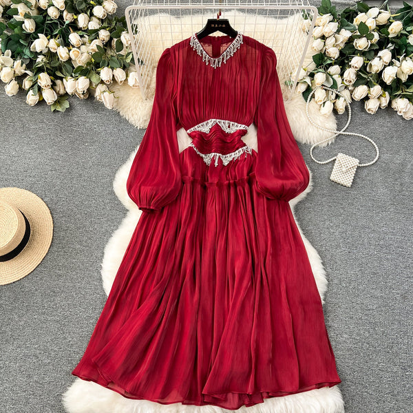 Rhinestone Tassel French Style Dress