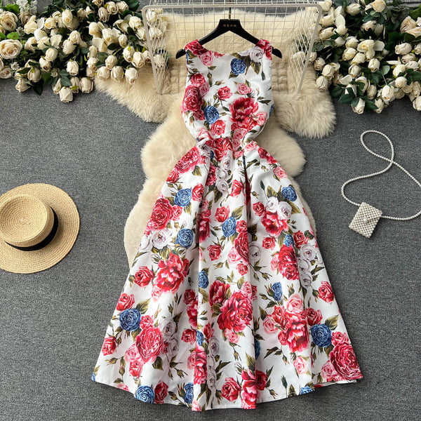 Crew Neck Floral Sleeveless Dress