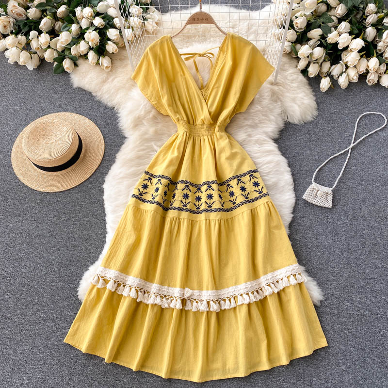 Ethnic Style Embroidered Tassel Dress