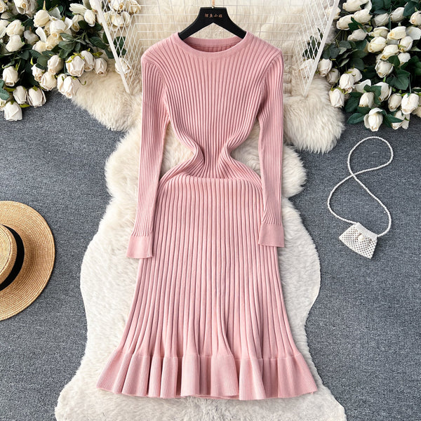 Ruffled Hem Knitted Bottoming Dress