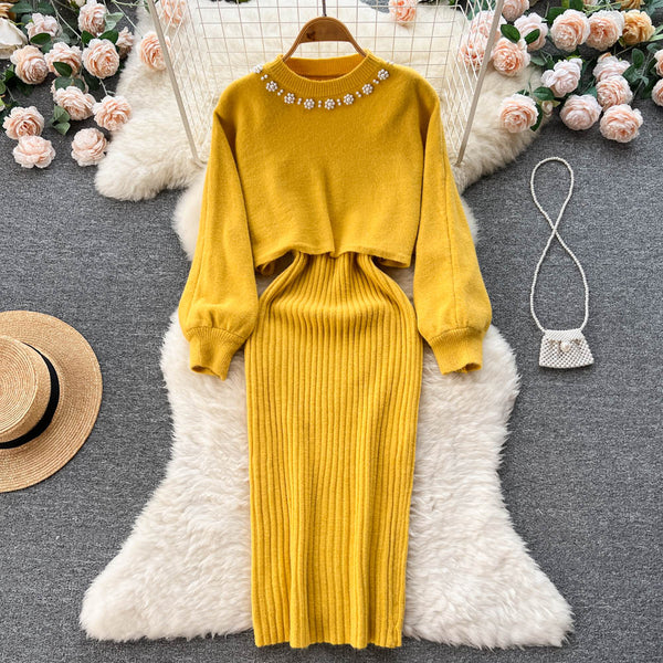 Vintage Beaded Jersey&V-neck Halter Dress
