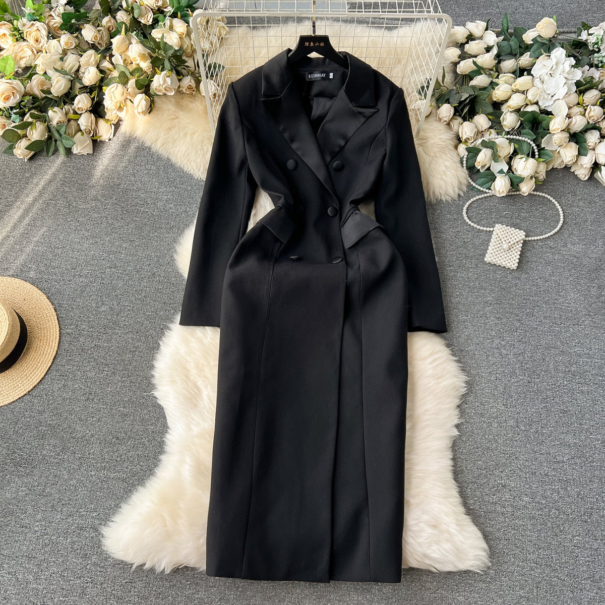 Double-breasted Black Coat Dress