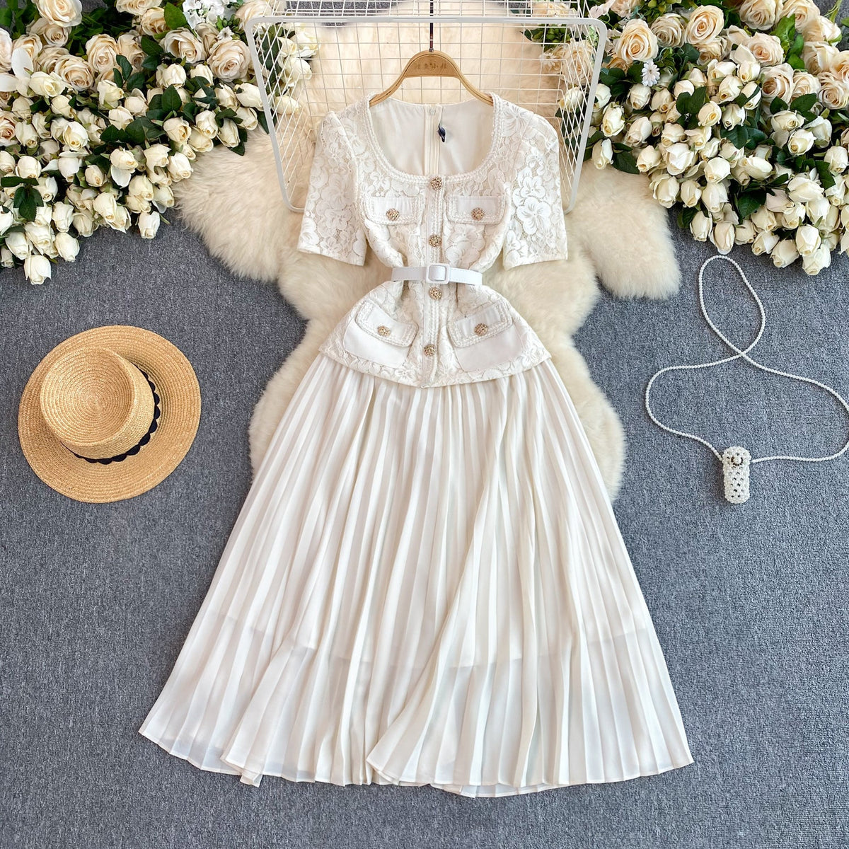 Delicate Square Neckline Lace Patchwork Dress