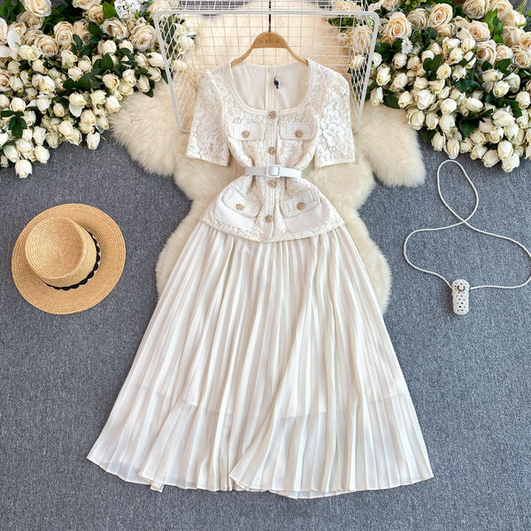 Delicate Square Neckline Lace Patchwork Dress