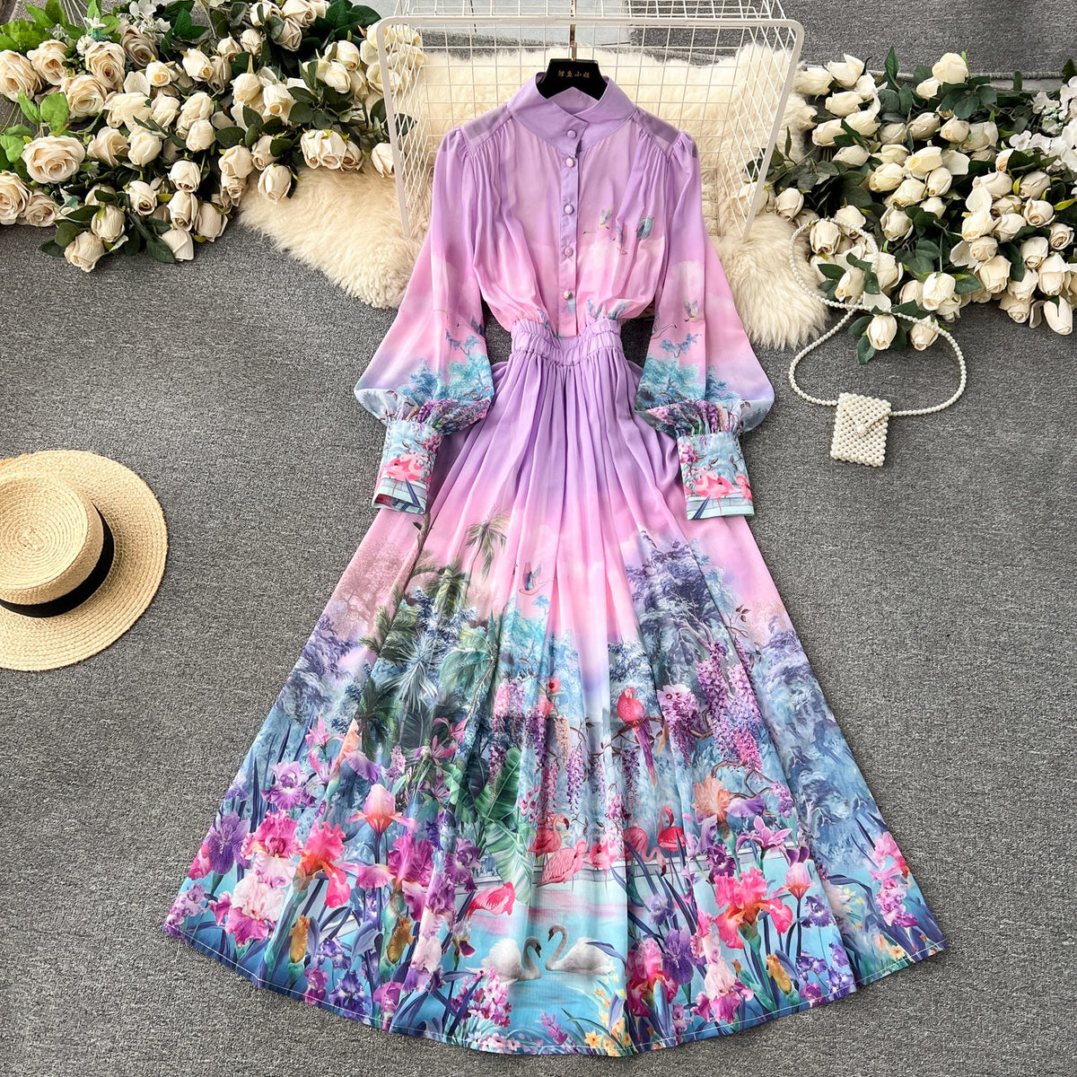 Courtly Stretchy Floral Chiffon Dress
