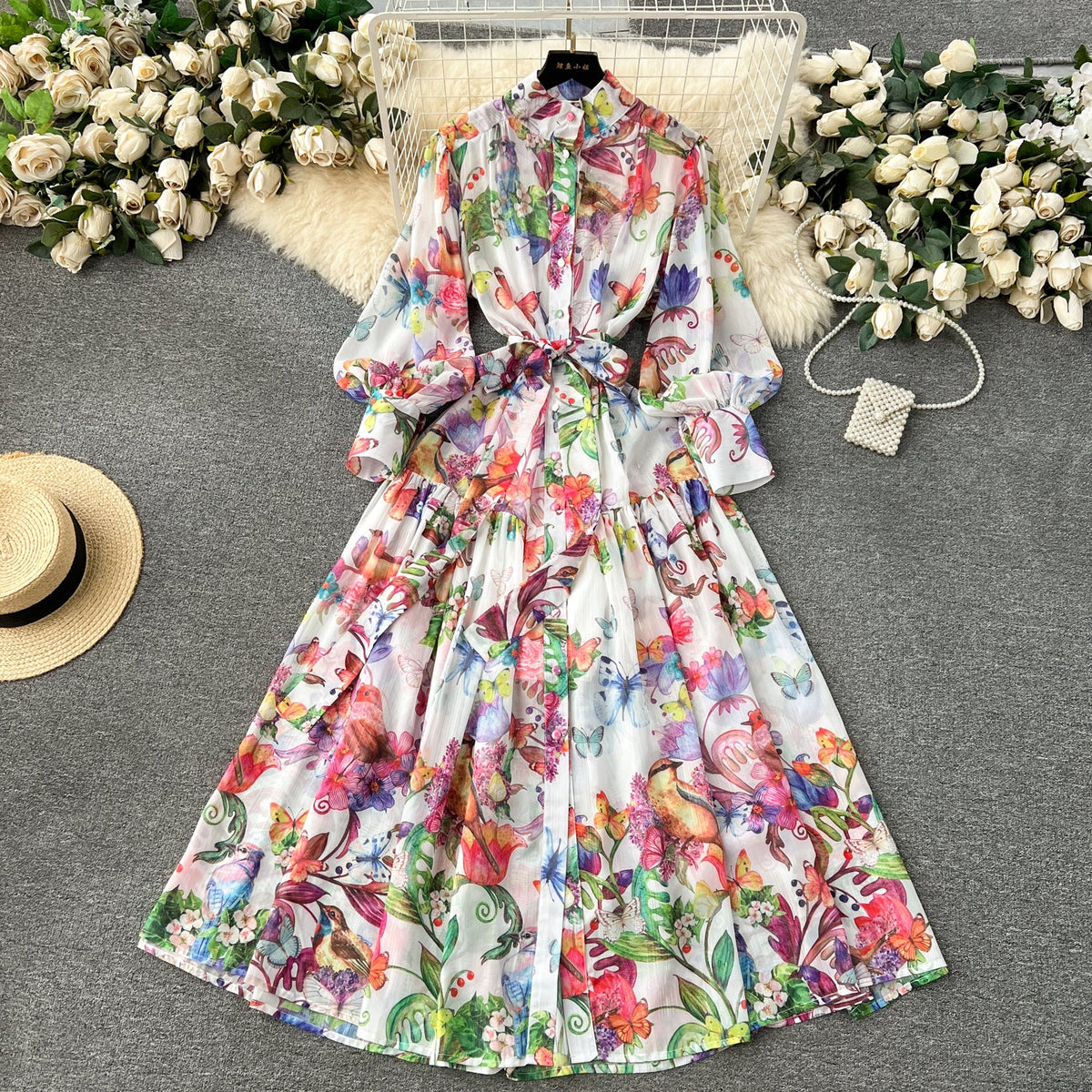 High-end Printed Long-sleeve Shirt Dress
