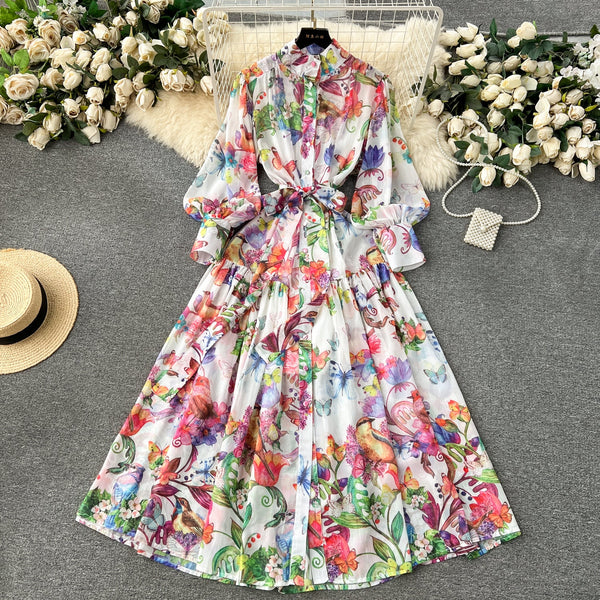 High-end Printed Long-sleeve Shirt Dress