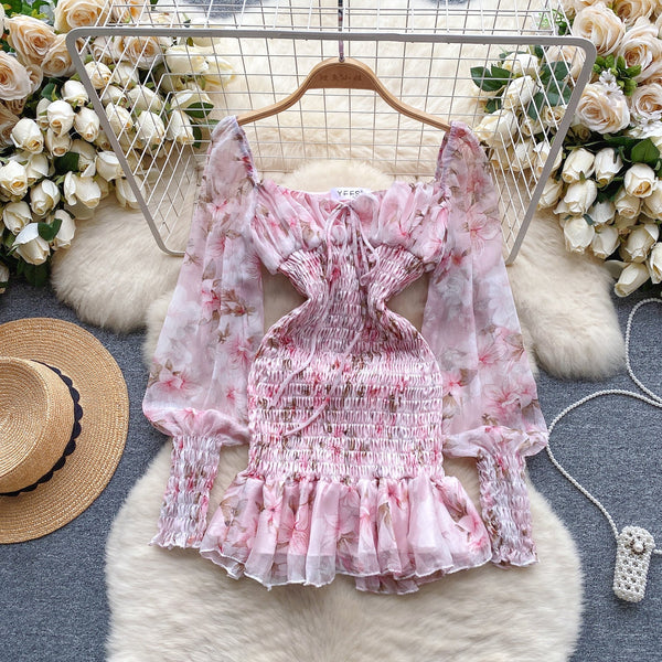 Fairy Pink Floral Pleated Dress