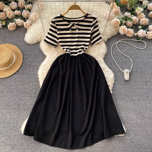Patchwork Striped Faux 2Pcs A-line Dress