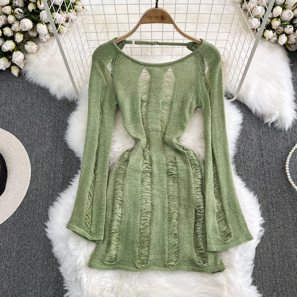 Hollow Ripped Backless Sun-protection Dress