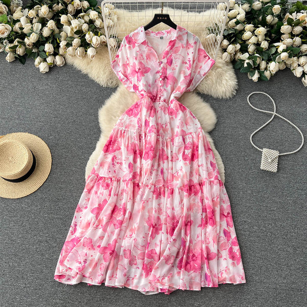 Holiday Floral Chiffon Shirt Dress