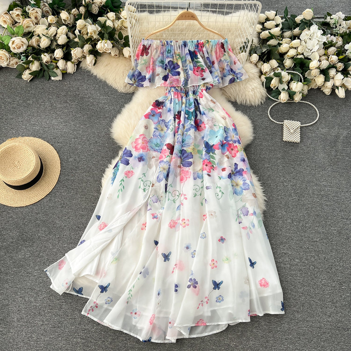 Fairy Off-shoulder Floral Chiffon Dress