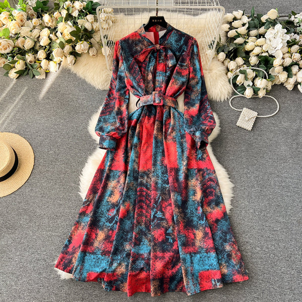 Vintage Colorful Tie-dye Shirt Dress