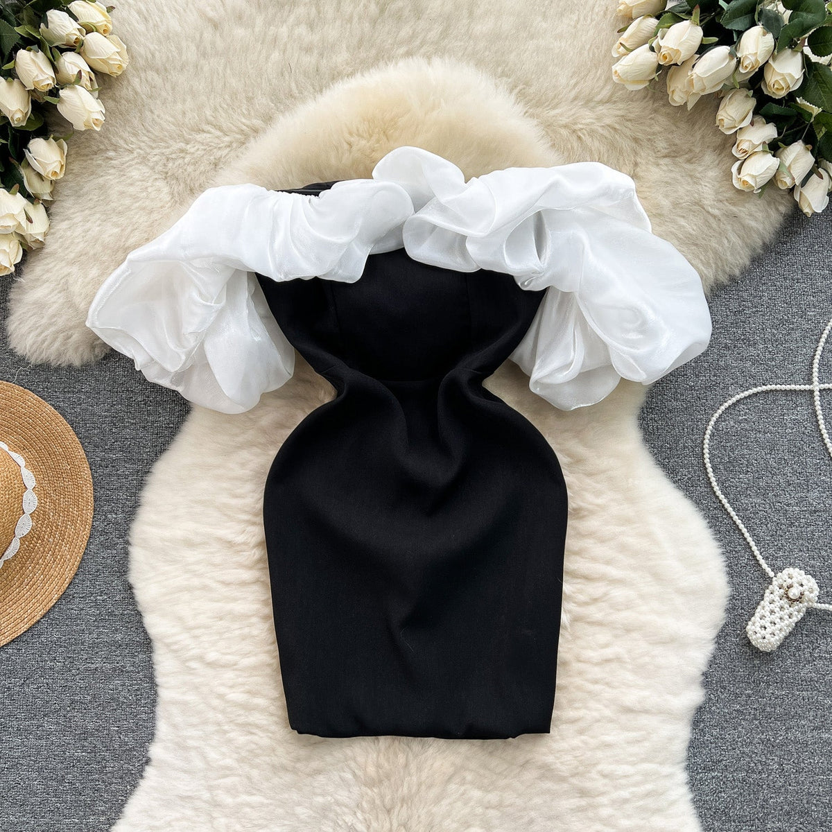 High-end Color Blocking Black Dress